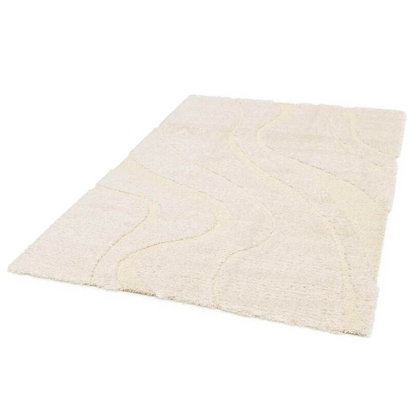 Tapis shaggy rectangulaire en polyester recyclé motif géométrique à poils longs
