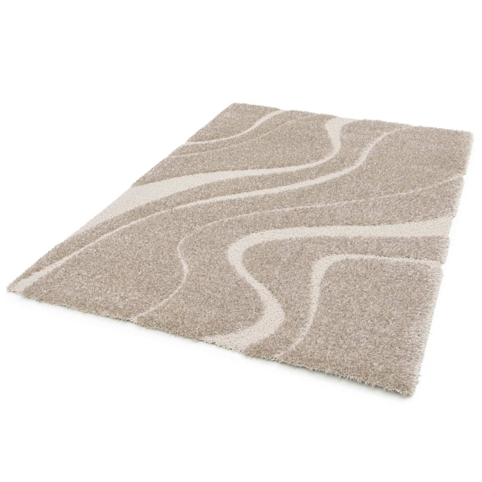 Tapis shaggy rectangulaire en polyester recyclé motif géométrique à poils longs