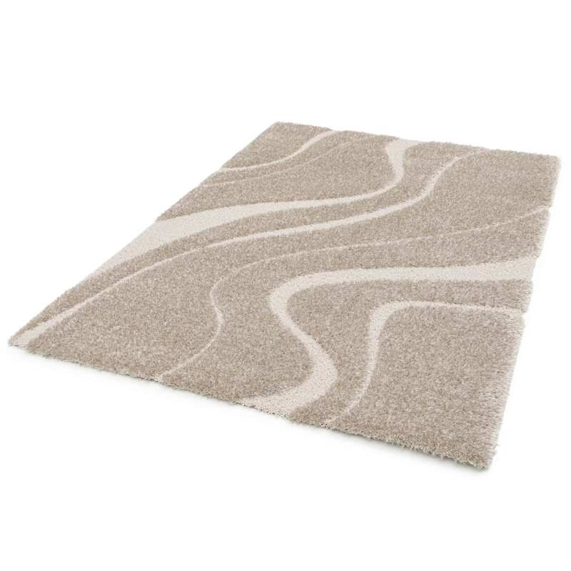Tapis shaggy rectangulaire en polyester recyclé motif géométrique à poils longs