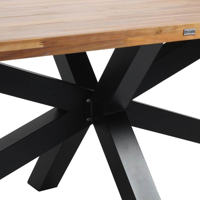Table de jardin rectangulaire 240 x 95 cm en bois d'acacia et 10 chaises avec accoudoirs en aluminium
