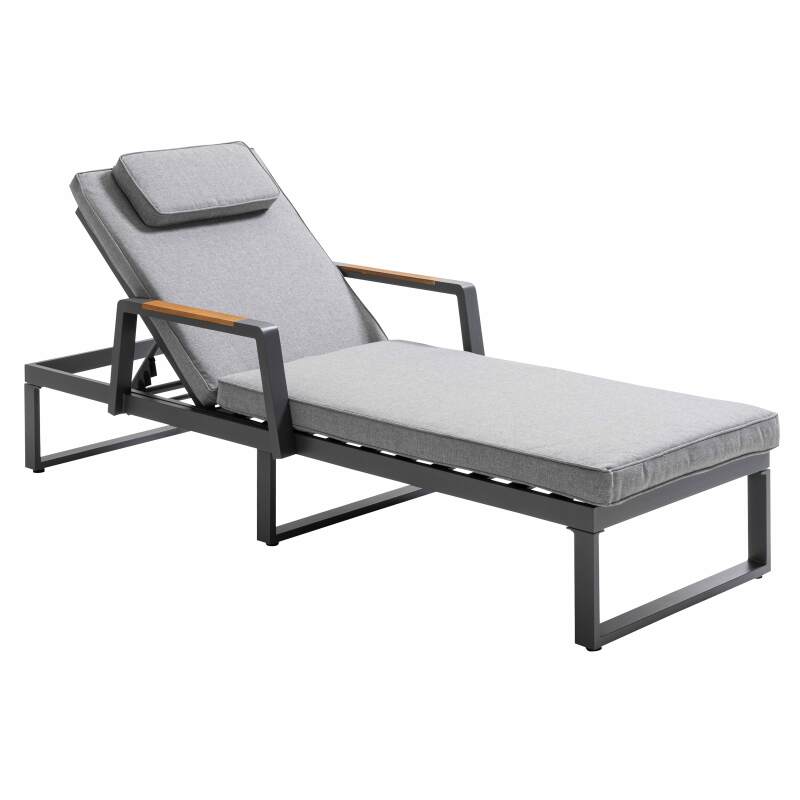 Lot de 2 bains de soleil avec tablette en aluminium et bois teck