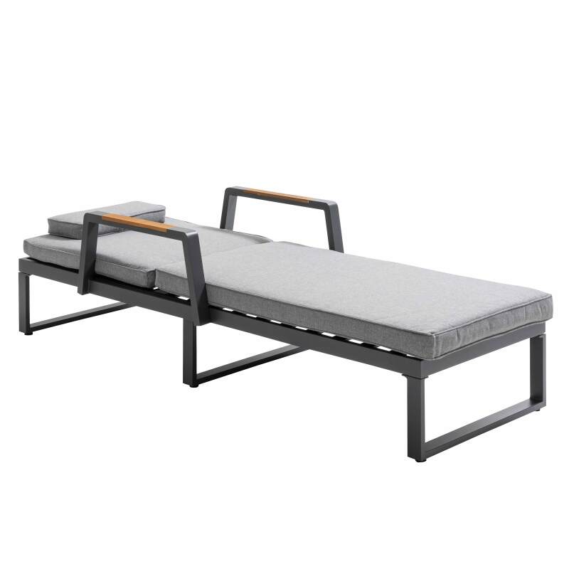 Lot de 2 bains de soleil avec tablette en aluminium et bois teck