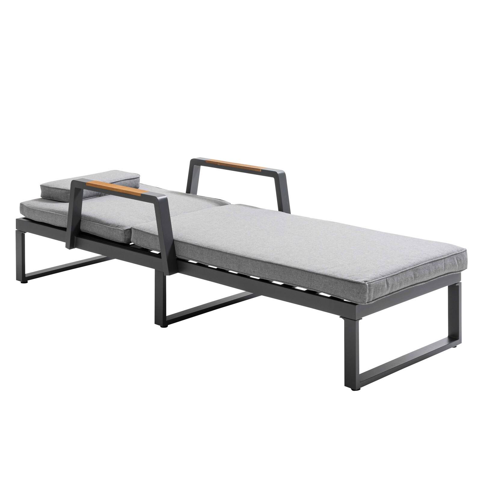 Bain de soleil inclinable 5 positions en aluminium et bois teck