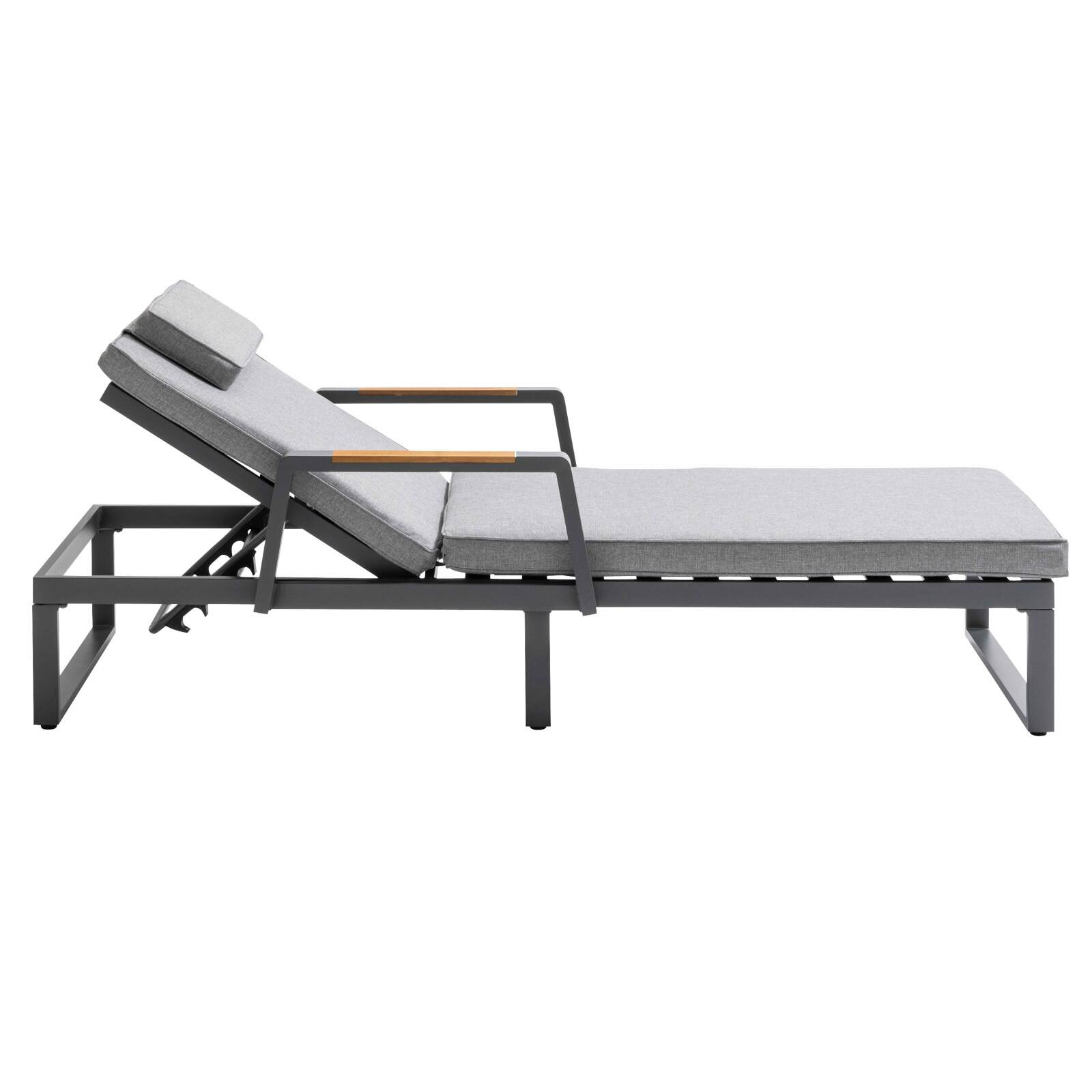 Bain de soleil inclinable 5 positions en aluminium et bois teck