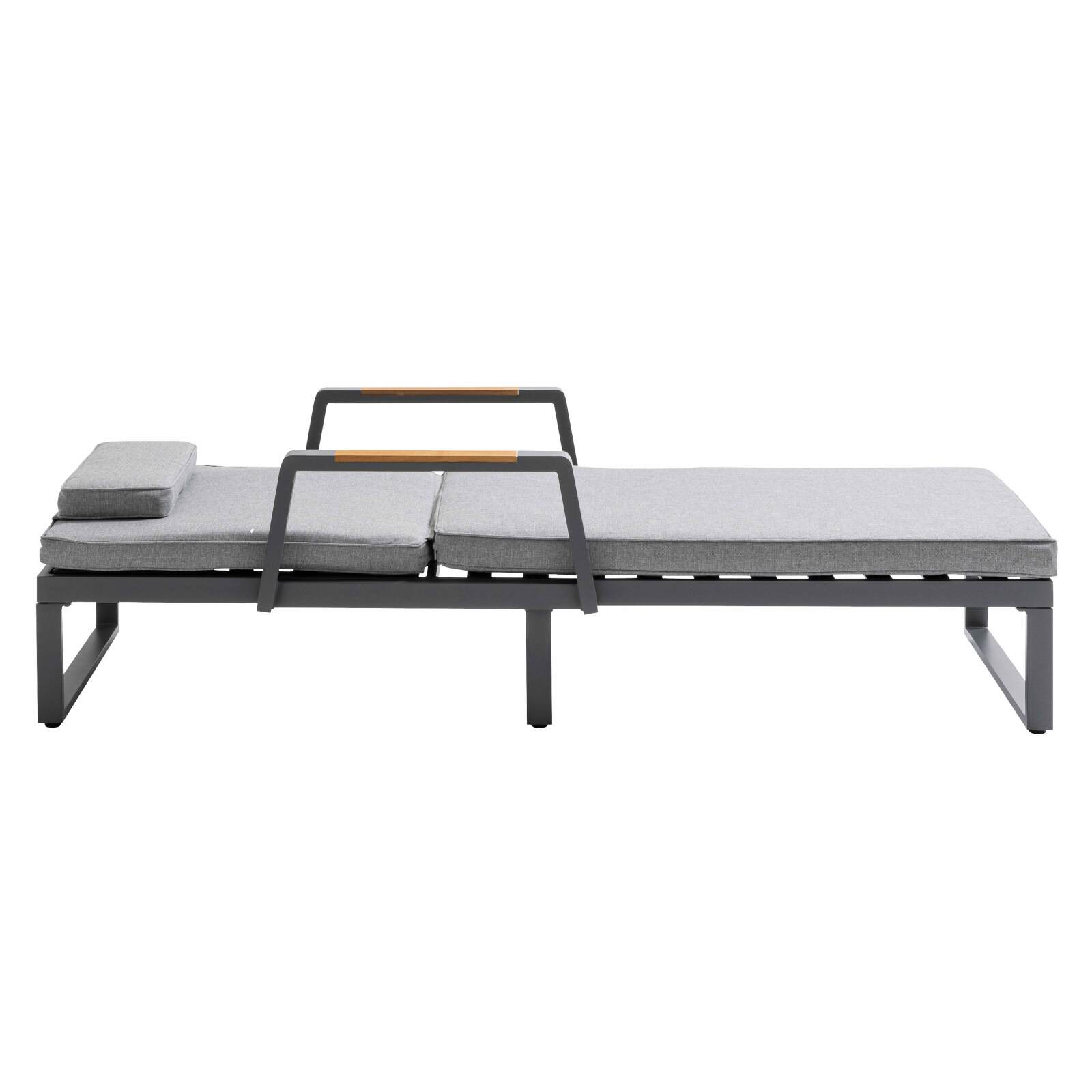 Bain de soleil inclinable 5 positions en aluminium et bois teck