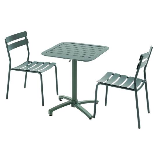 Table de jardin bistrot carré inclinable en aluminium 70x70 cm et 2 chaises | Oviala