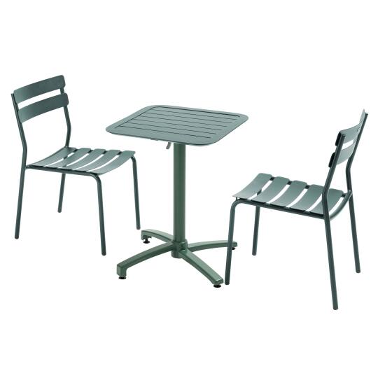 Table 60x60 cm inclinable en aluminium et 2 chaises