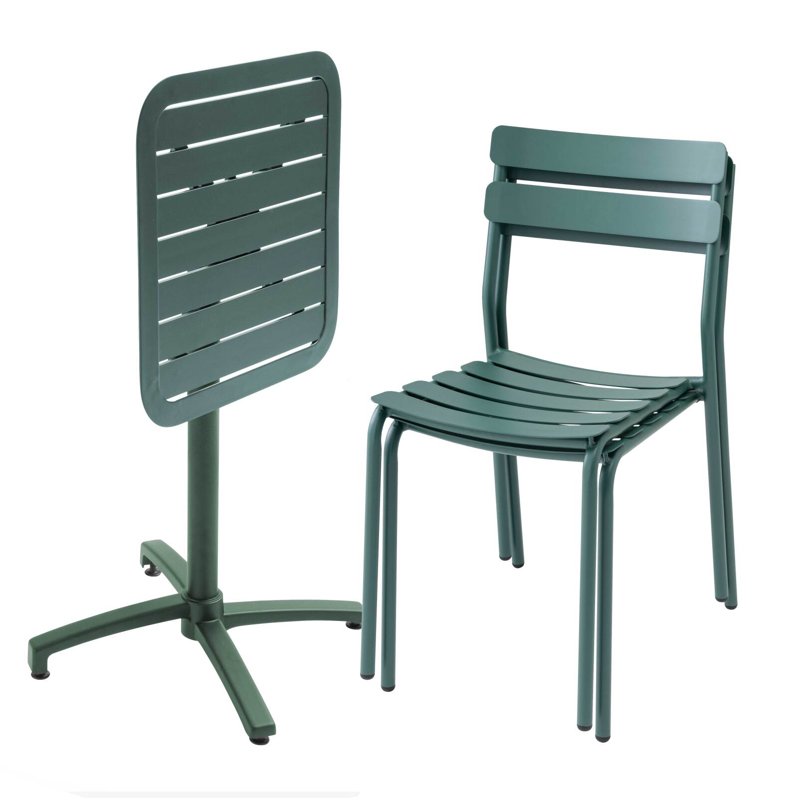 Table 60x60 cm inclinable en aluminium et 2 chaises