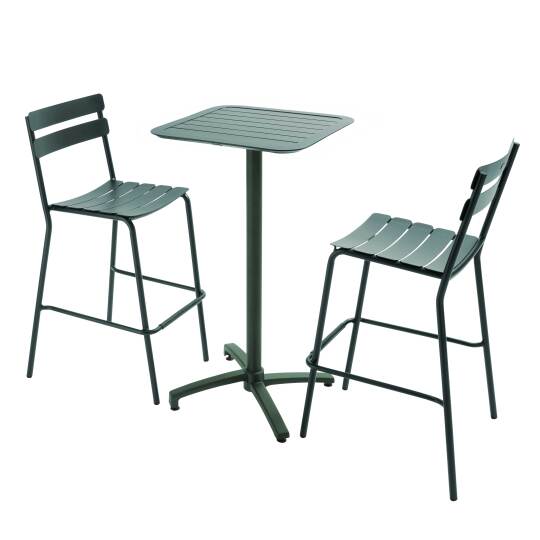Table haute de jardin bistrot carré inclinable en aluminium 60x60 cm et 2 chaises hautes | Oviala