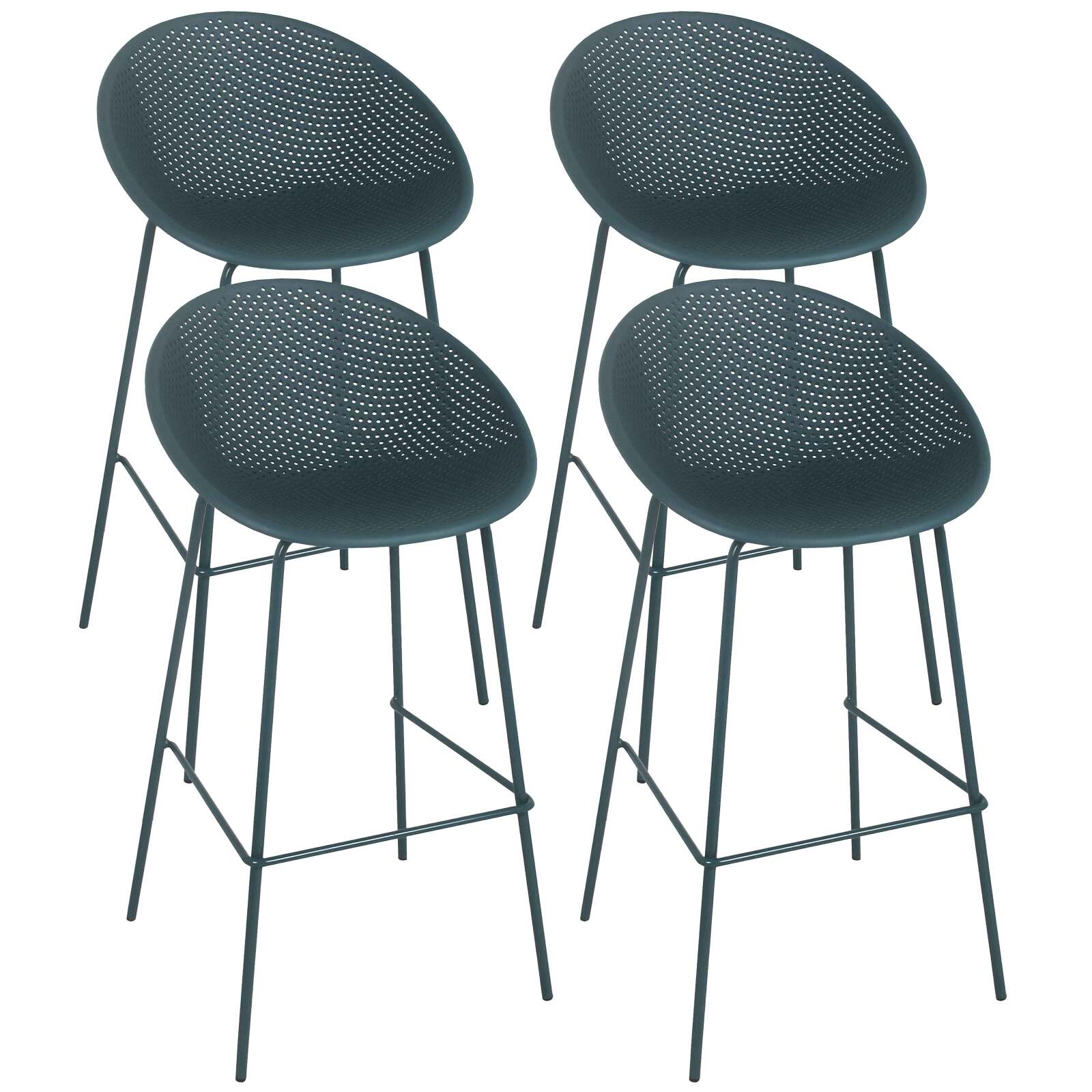 Lot de 4 chaises hautes de terrasse en plastique et acier