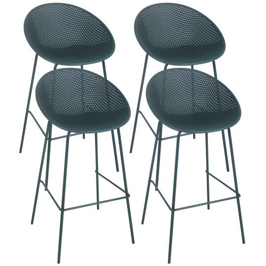 Lot de 4 chaises hautes de terrasse en plastique et acier