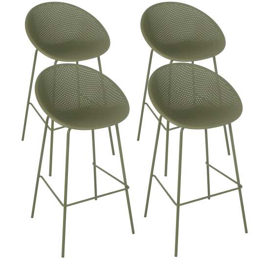 Lot de 4 chaises hautes de terrasse en plastique et acier