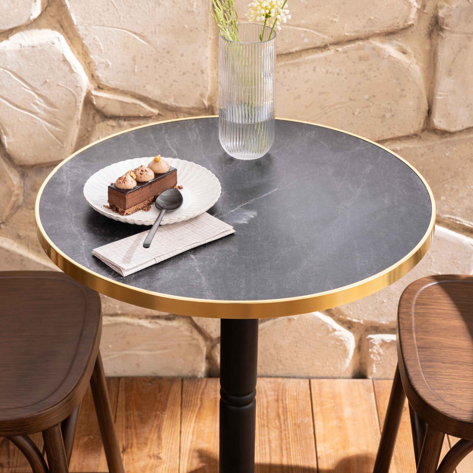 Plateau de table rond en mélaminé avec cerclage en aluminium ⌀60 cm