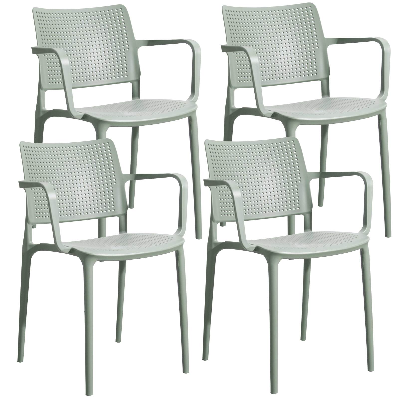 Lot de 4 chaises de terrasse ajourée en plastique avec accoudoirs