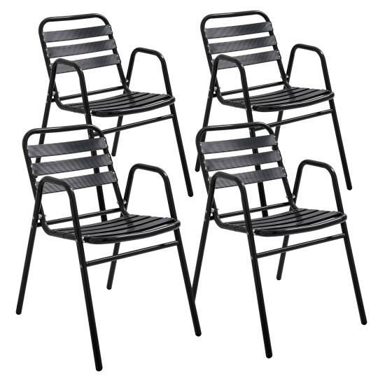Chaises de jardin en aluminium avec accoudoirs - Lot de 4 | Oviala