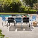 Table de jardin rectangulaire 180 x 90 cm et 8 chaises dépareillés avec accoudoirs en acier