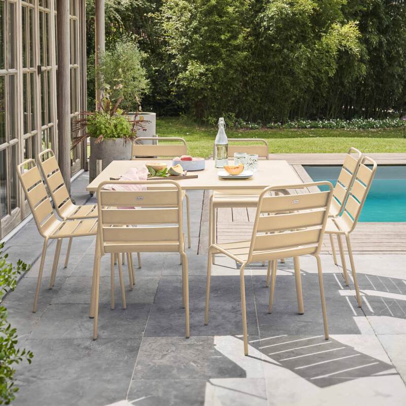 Table de jardin carrée en métal 120x120 cm et 8 chaises - Ambiance