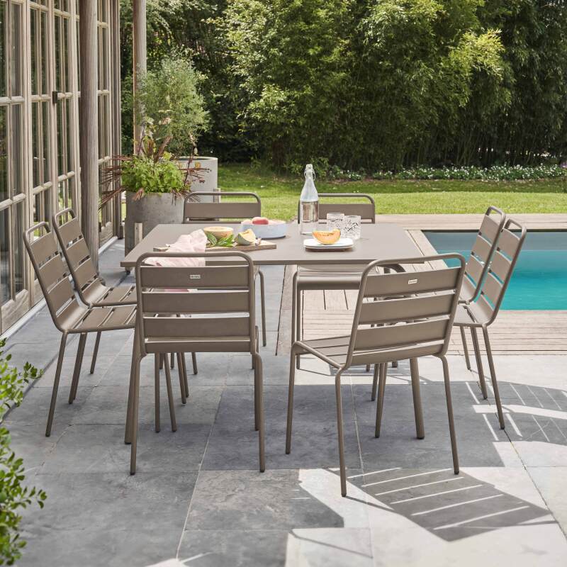 Table de jardin carrée en métal 120x120 cm et 8 chaises - Ambiance