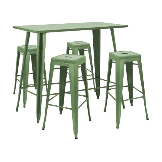 Table haute de jardin 120 x 60 cm et 4 tabourets en métal noir mat