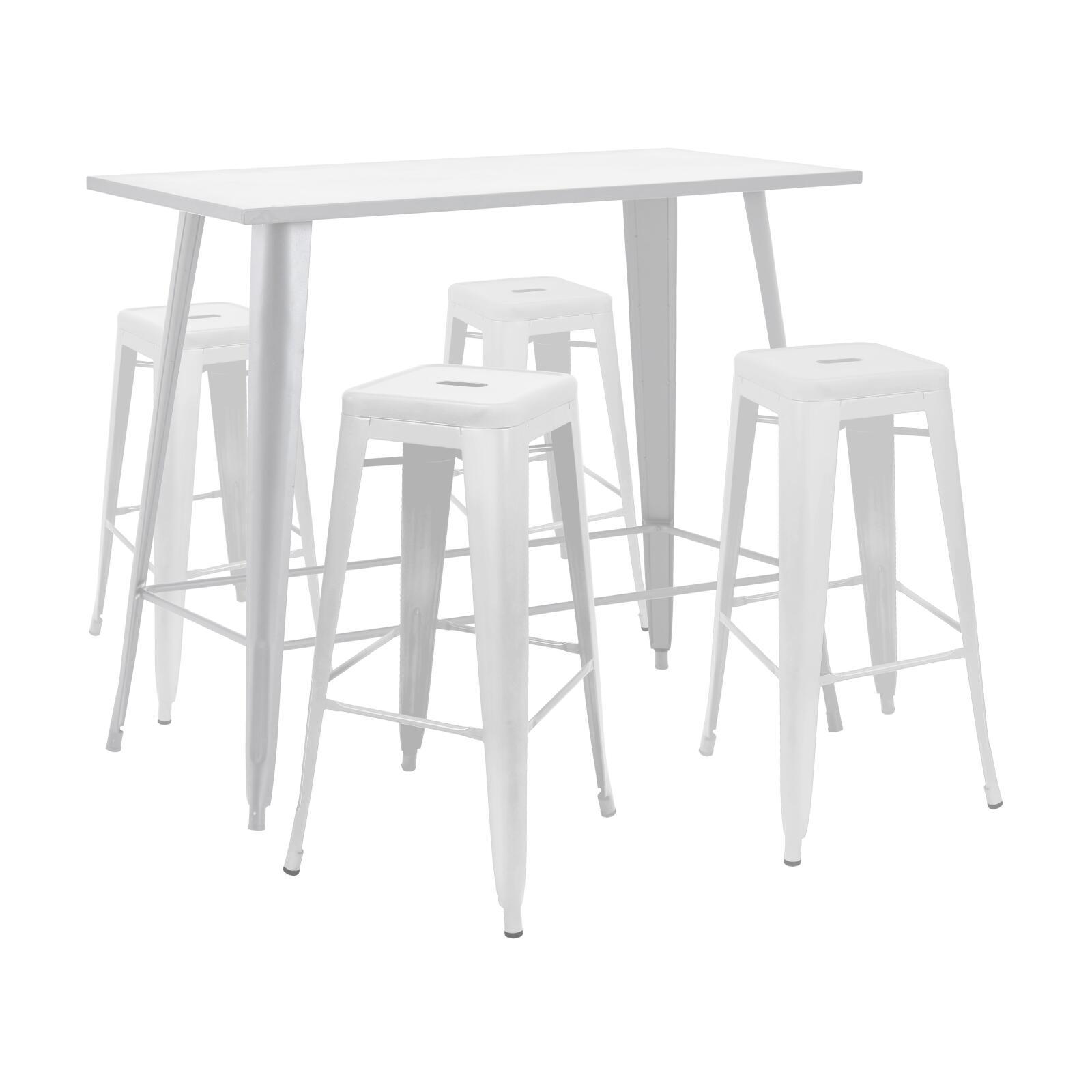 Table haute de jardin 120 x 60 cm et 4 tabourets en métal noir mat