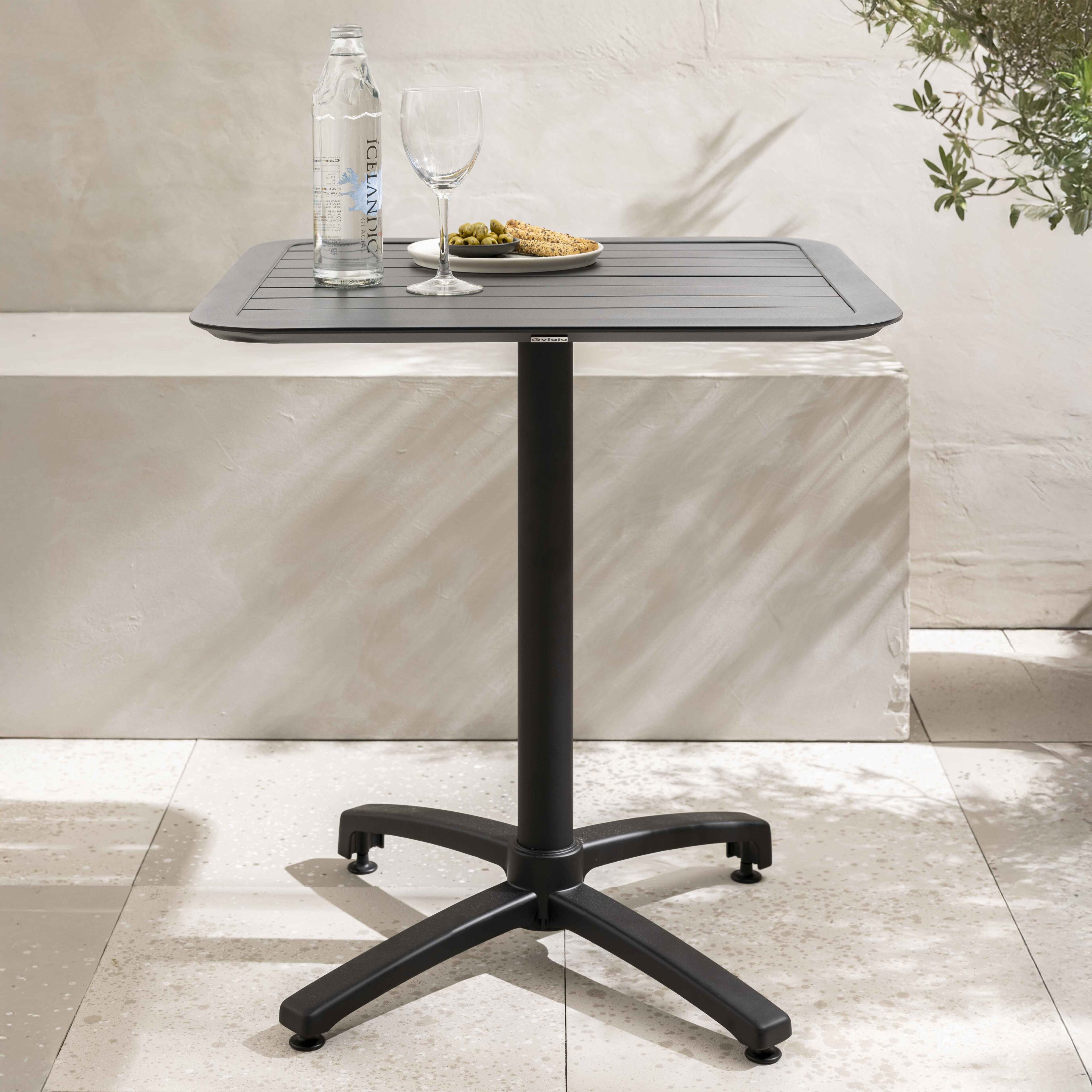 Table De Terrasse Inclinable 60x60 Cm - Plateau HPL Béton Gris, Pied Aluminium, Résistante Aux Intempéries