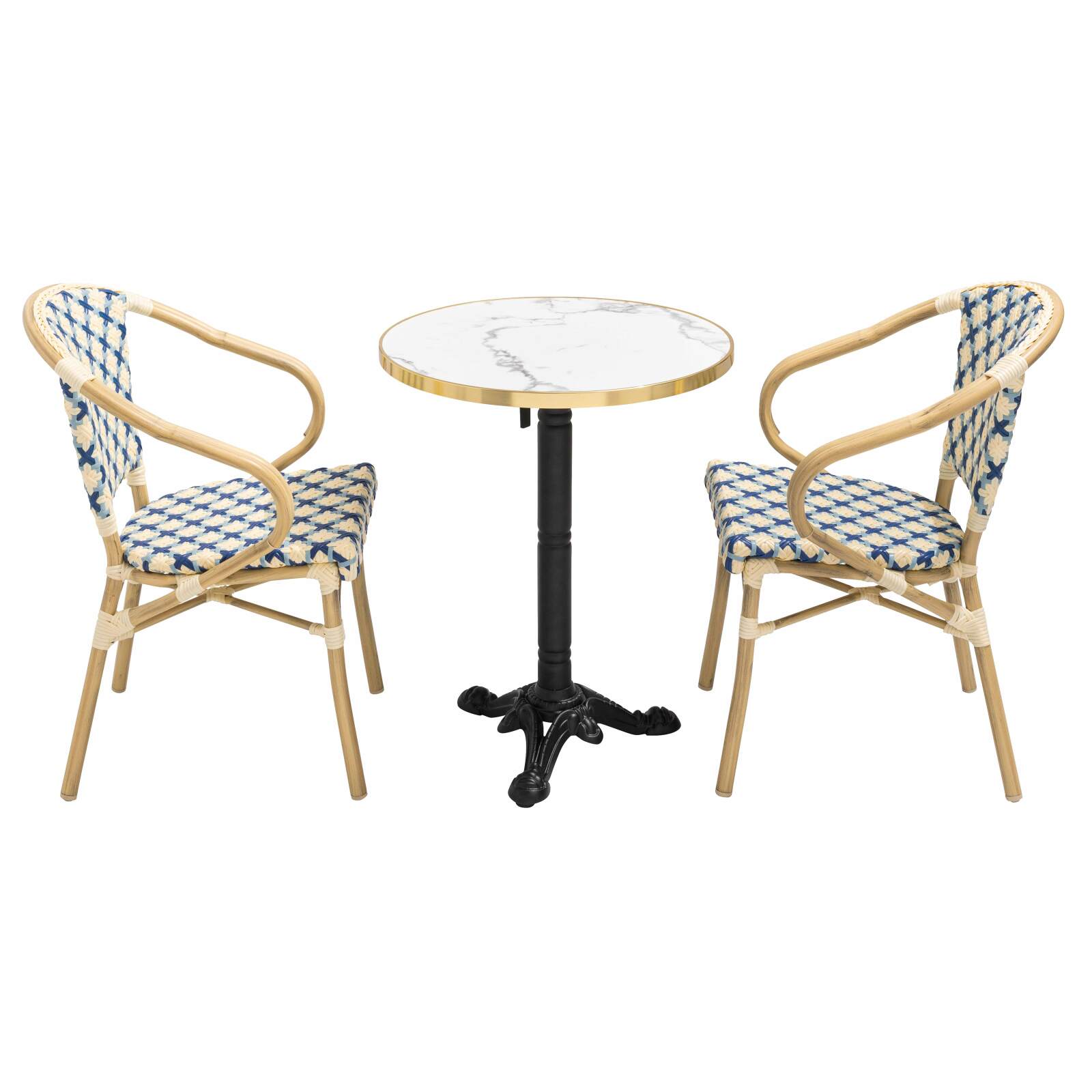 Table de terrasse en contreplaqué stratifié avec bord en aluminium ⌀60 cm et 2 chaises style bistrot parisien