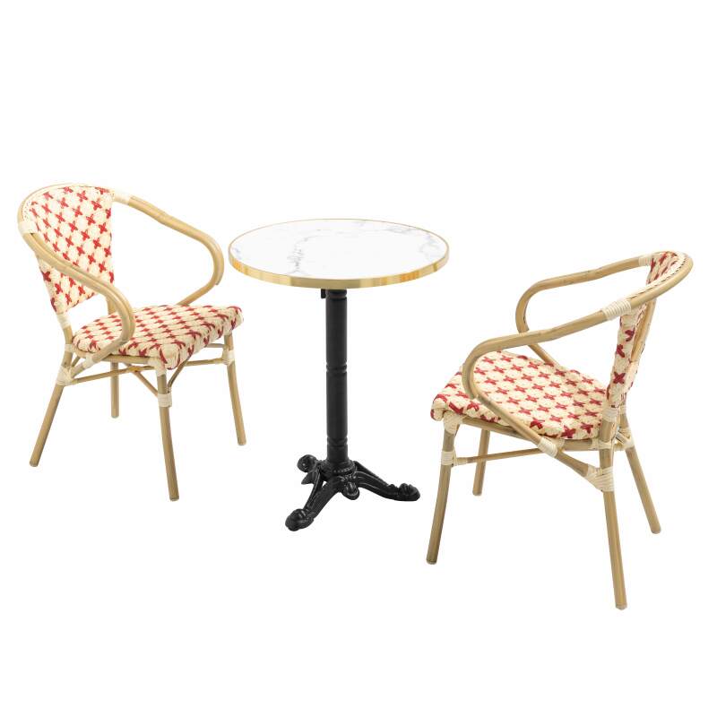 Table de terrasse en contreplaqué stratifié avec bord en aluminium ⌀60 cm et 2 chaises style bistrot parisien (5/8)