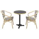 Table de terrasse en contreplaqué stratifié avec bord en aluminium ⌀60 cm et 2 chaises style bistrot parisien
