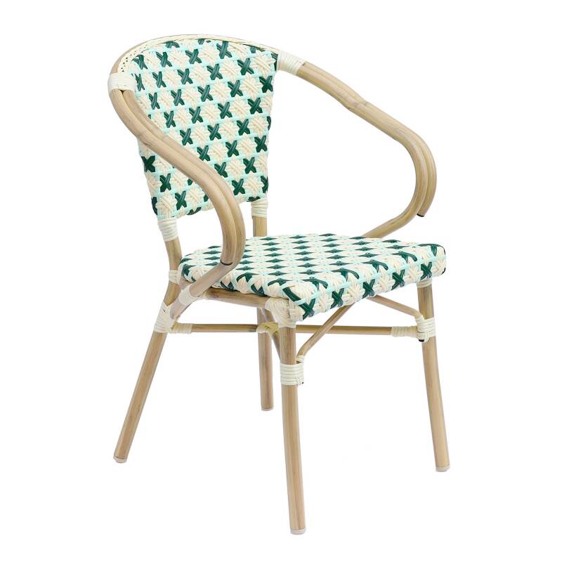 Table de terrasse en contreplaqué stratifié avec bord en aluminium ⌀60 cm et 2 chaises style bistrot parisien (6/8)
