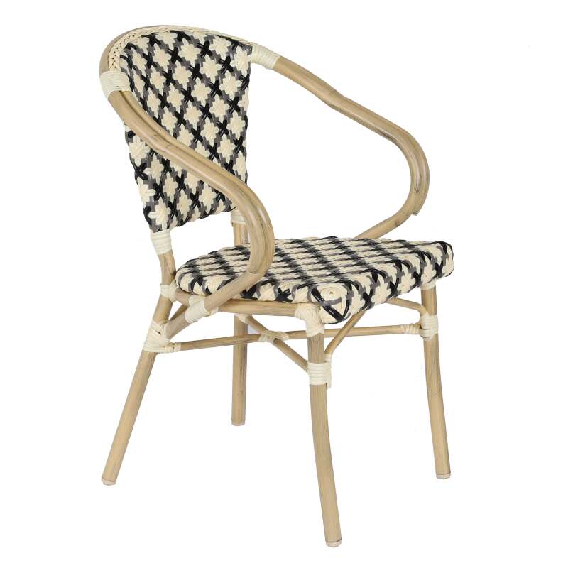 Table de terrasse en contreplaqué stratifié avec bord en aluminium ⌀60 cm et 2 chaises style bistrot parisien