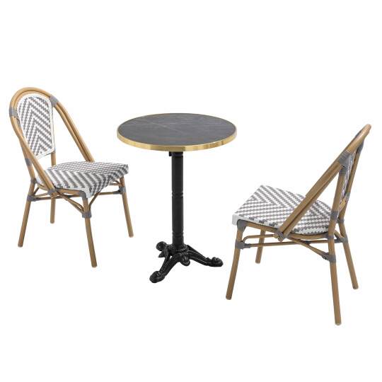 Table de terrasse ⌀60 cm inclinable stratifiée et 2 chaises style bistrot en aluminium 
