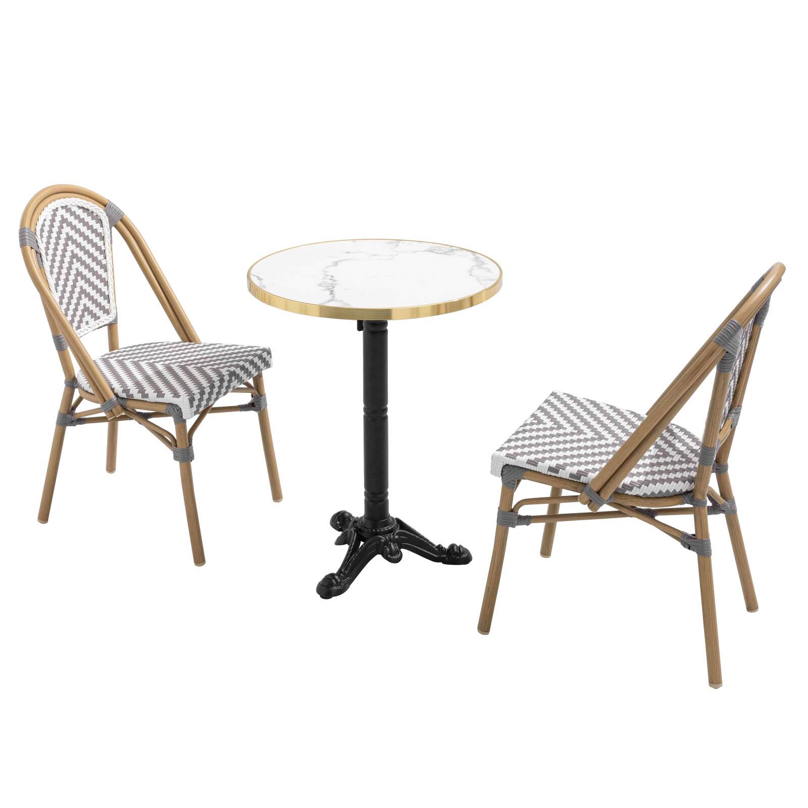 Table de terrasse ⌀60 cm inclinable stratifiée et 2 chaises style bistrot en aluminium 