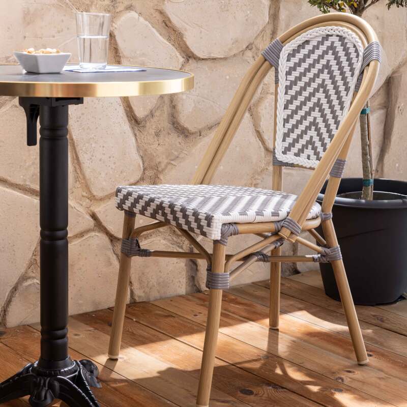 Table de terrasse ⌀60 cm inclinable stratifiée et 2 chaises style bistrot en aluminium