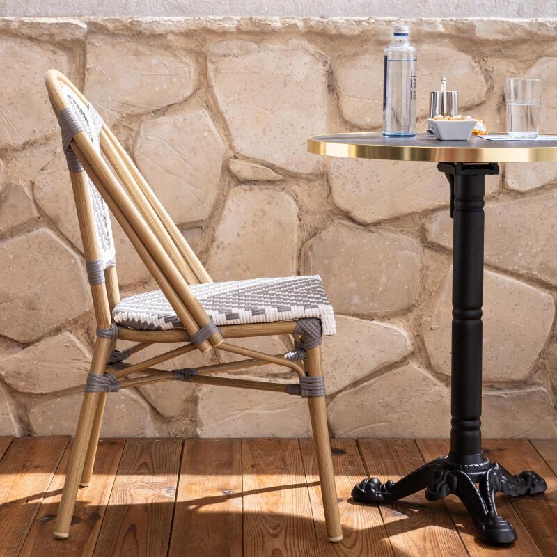 Table de terrasse ⌀60 cm inclinable stratifiée et 2 chaises style bistrot en aluminium