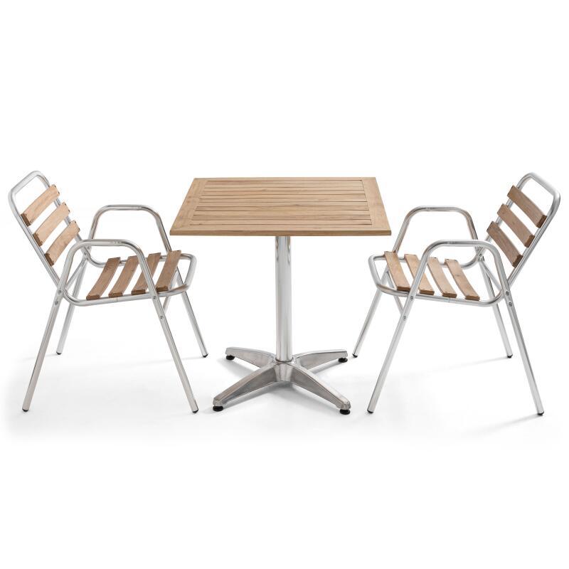 Table de terrasse rabattable et 2 chaises en aluminium et bois