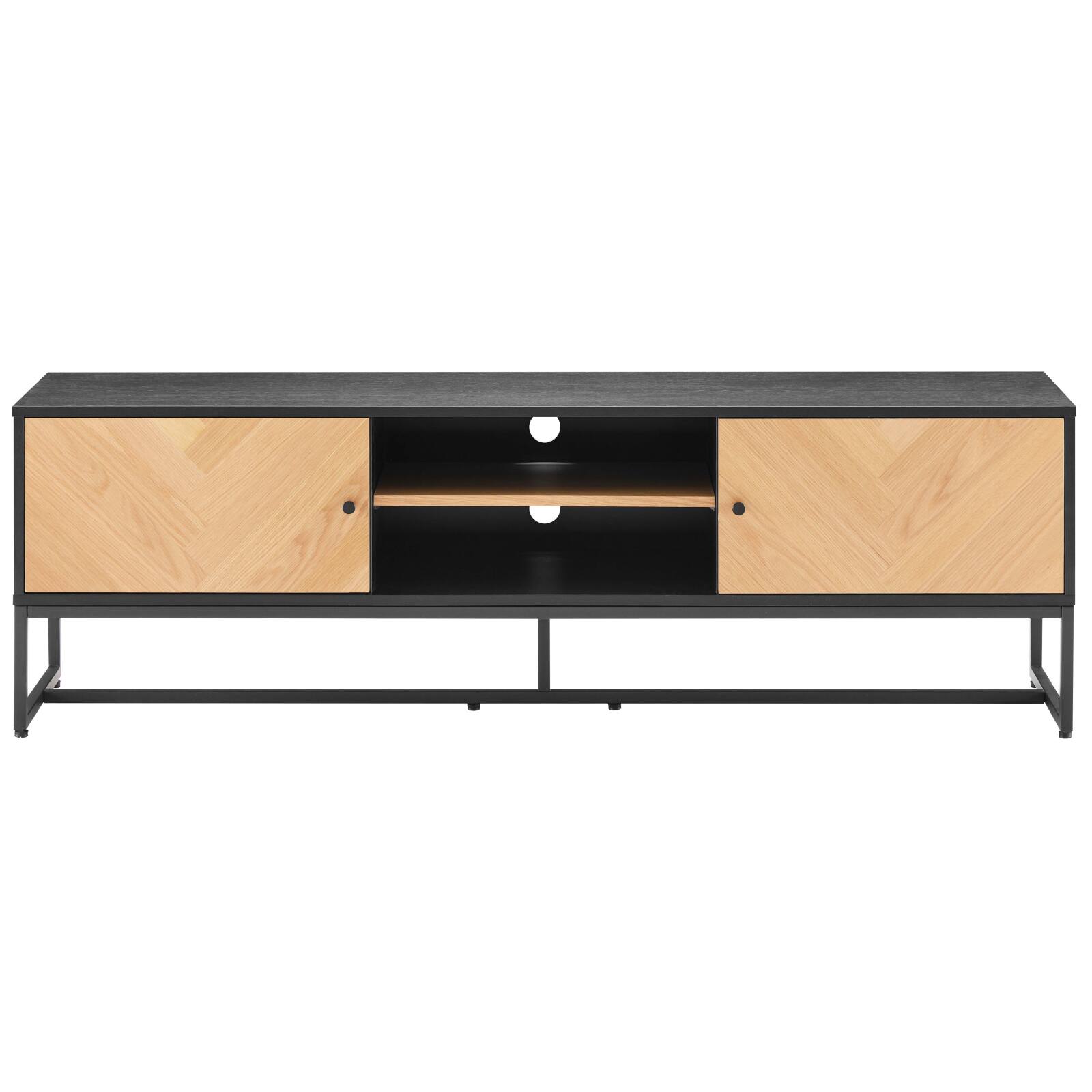 Meuble TV en panneaux de particules plaqué chêne décor mélaminé FSC® 160 cm