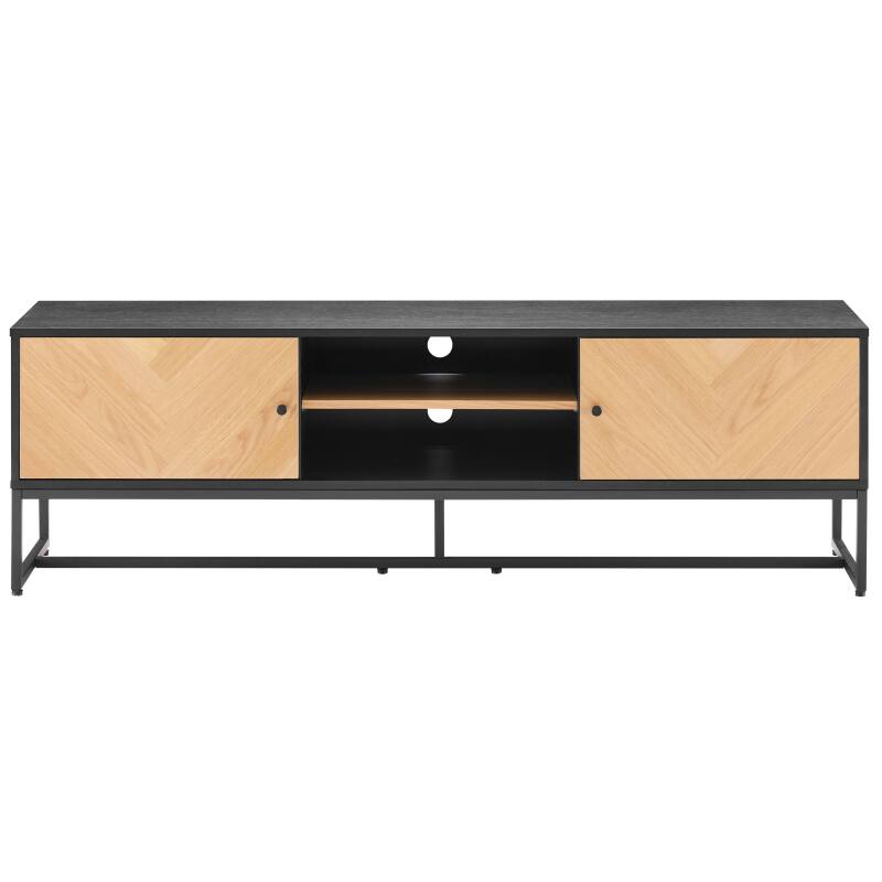 Meuble TV en panneaux de particules plaqué chêne décor mélaminé FSC® 160 cm