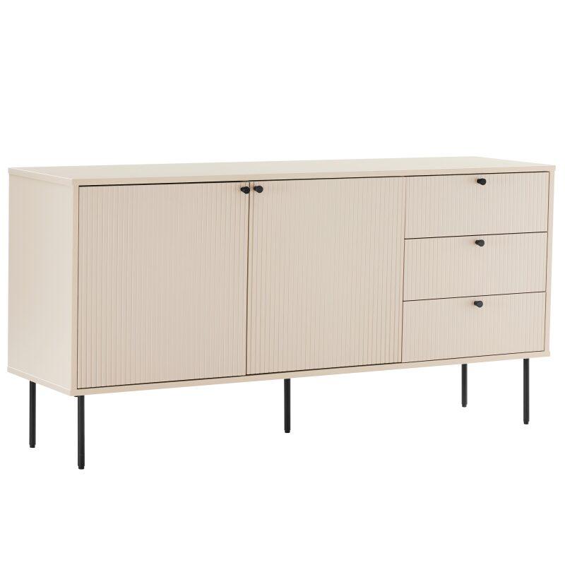 Buffet 2 portes et 3 tiroirs en acier et MDF décor mélaminé FSC® 150 cm