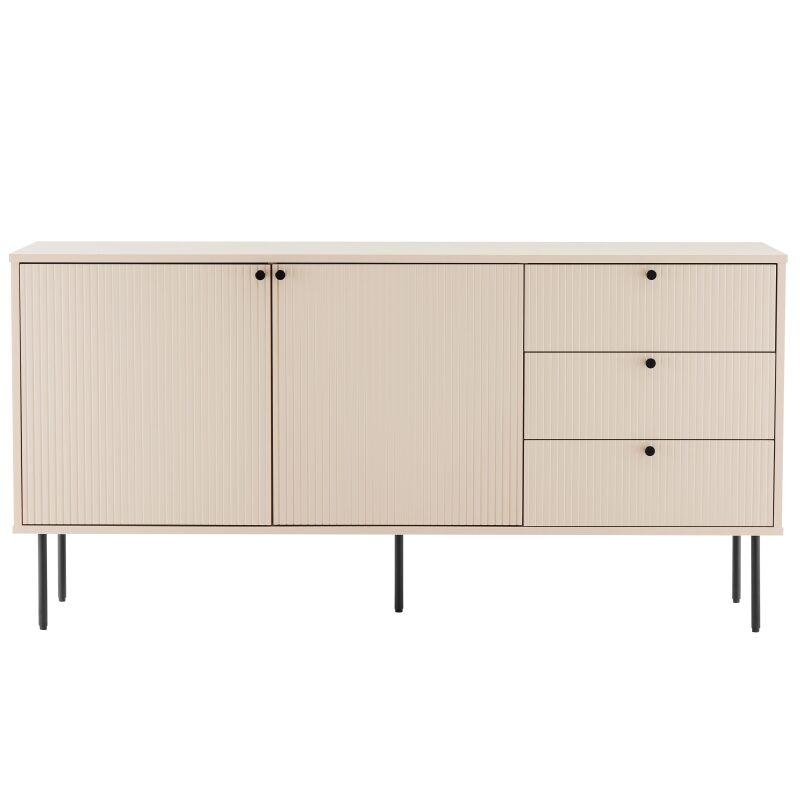 Buffet 2 portes et 3 tiroirs en acier et MDF décor mélaminé FSC® 150 cm (3/8)