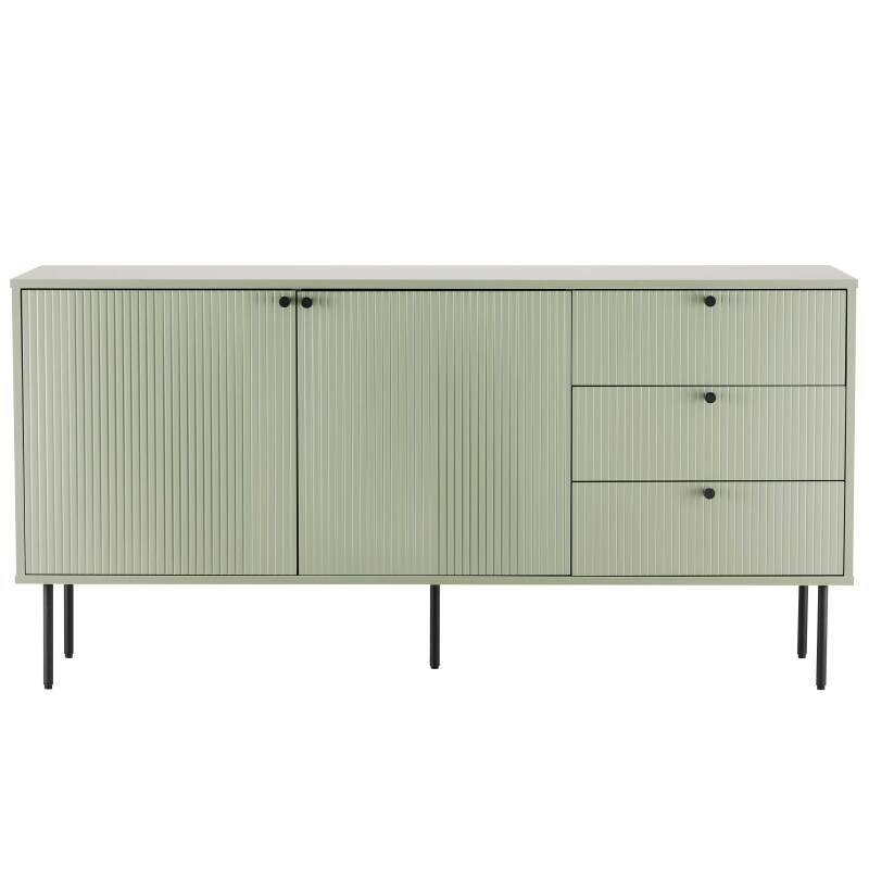 Buffet 2 portes et 3 tiroirs en acier et MDF décor mélaminé FSC® 150 cm