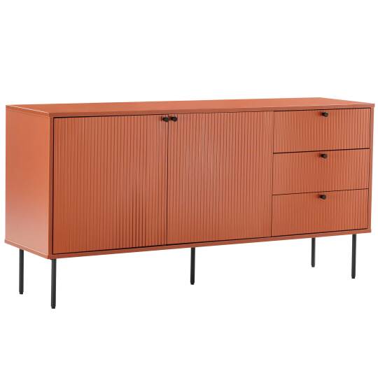 Buffet uni 2 portes 3 tiroirs effet lattes 150 cm | Oviala