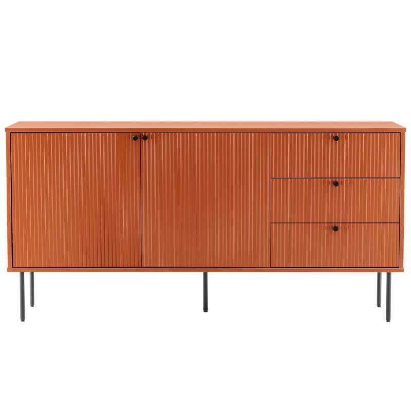 Buffet 2 portes et 3 tiroirs en acier et MDF décor mélaminé FSC® 150 cm