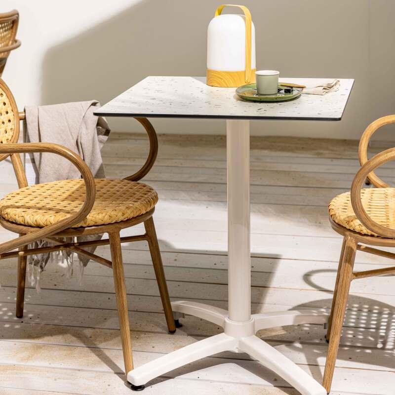 Table de jardin carrée 60 x 60 cm avec pied blanc inclinable en HPL
