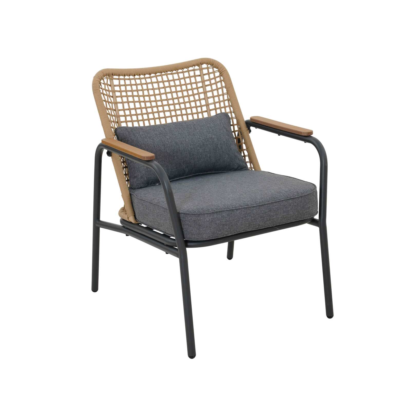 Salon de jardin 4 places en rotin avec un canapé, 2 fauteuils et table basse