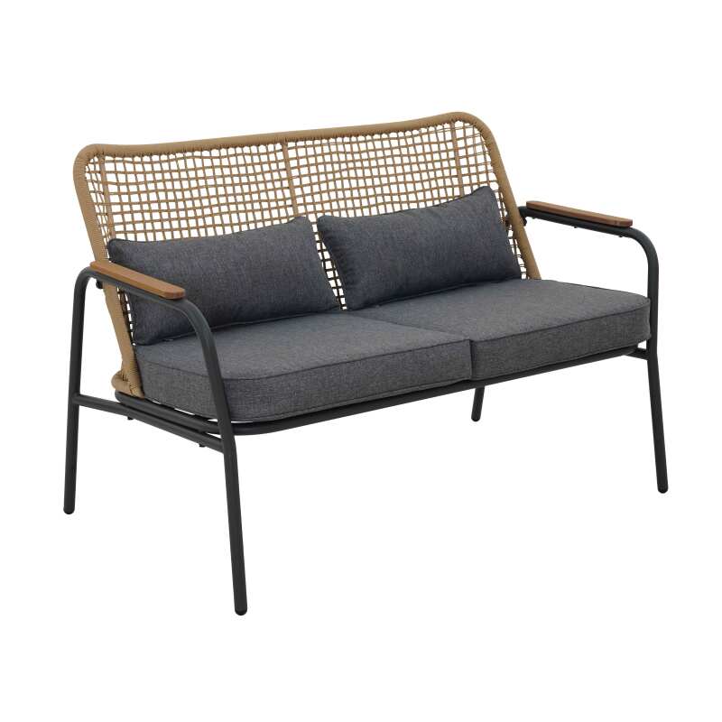 Salon de jardin 4 places en rotin avec un canapé, 2 fauteuils et table basse