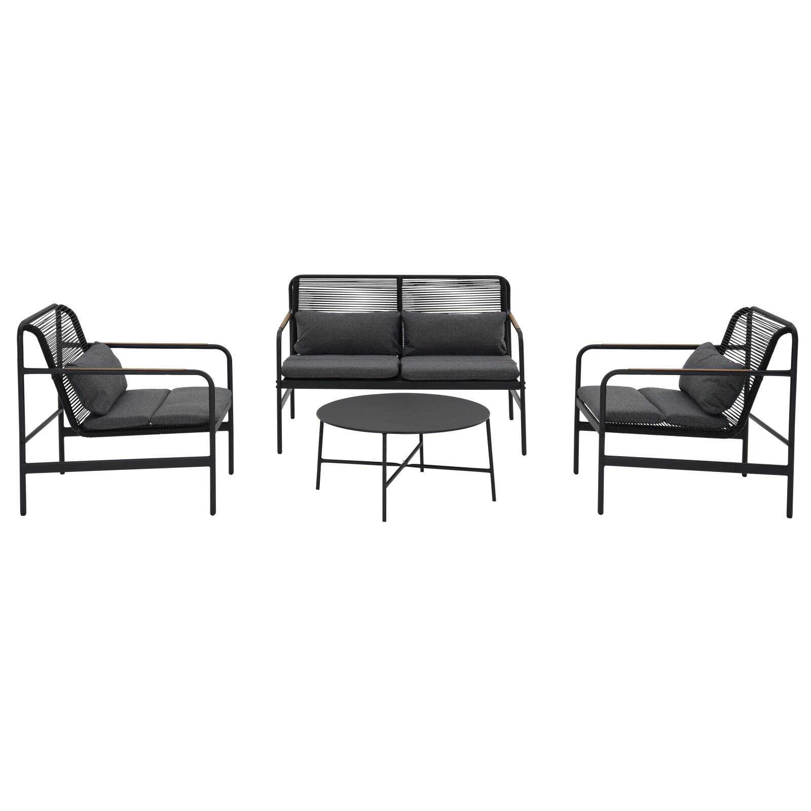 Salon de jardin 4 places en métal avec 1 canapé, 2 fauteuils et table basse