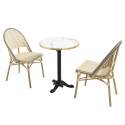 Table de terrasse ⌀60 cm inclinable stratifiée et 2 chaises style bistrot en aluminium et rotin synthétique