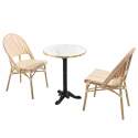 Table de terrasse ⌀60 cm inclinable stratifiée et 2 chaises style bistrot en aluminium et rotin synthétique