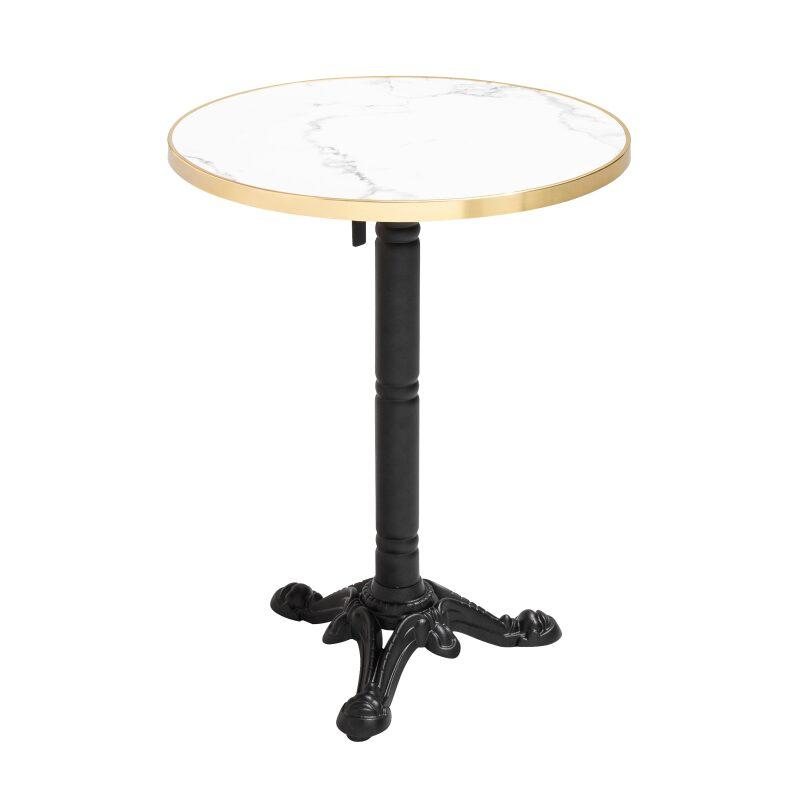 Table de terrasse ⌀60 cm inclinable stratifiée et 2 chaises style bistrot en aluminium et rotin synthétique