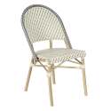 Table de terrasse ⌀60 cm inclinable stratifiée et 2 chaises style bistrot en aluminium et rotin synthétique